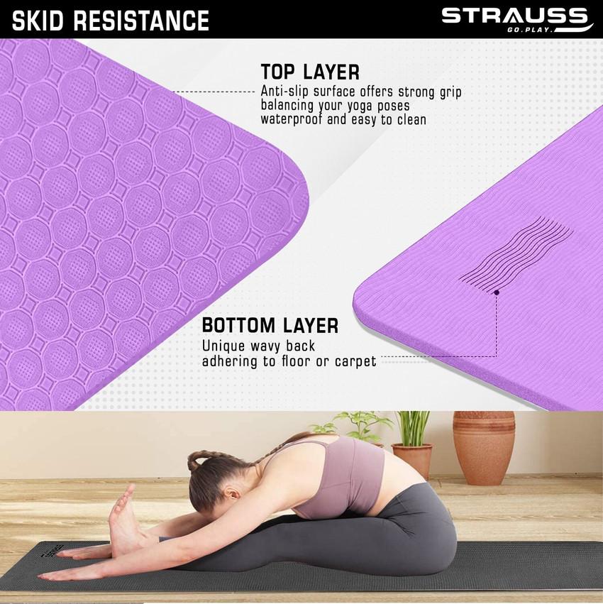 Strauss Anti Skid Eco Friendly TPE Yoga Mat with Carry Strap Purple 4 mm Yoga Mat