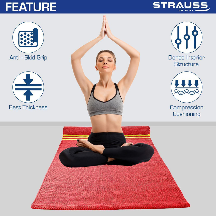 Strauss Cotton Yoga Mat for Women Men Eco Friendly yoga mat 6 x 2.5 Ft Red 4 mm Yoga Mat Buy Strauss Cotton Yoga Mat for Women Men