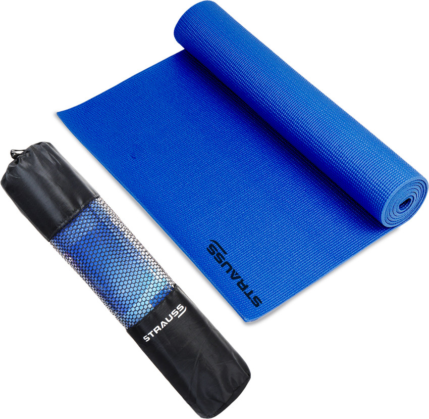 Strauss Anti Skid Solid Pvc Yoga Mat With Carry Bag Exercise Mat Blue Blue 8 mm Yoga Mat