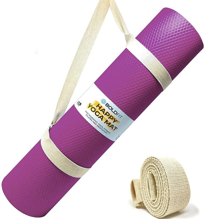 BOLDFIT Yoga Mat For Men Women Kids Eva Exercise Mat For Gym With Cover Strap Mattress Purple 4 mm Yoga Mat