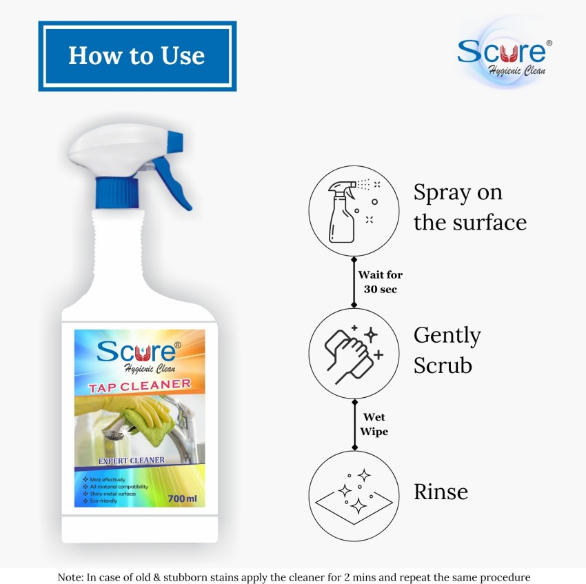 Scure Tap Cleaner Liquid 700 ml Removes Hard Water Scaling From Bathroom &  Kitchen Fittings Taps | India’s #1 Faucet Cleaner