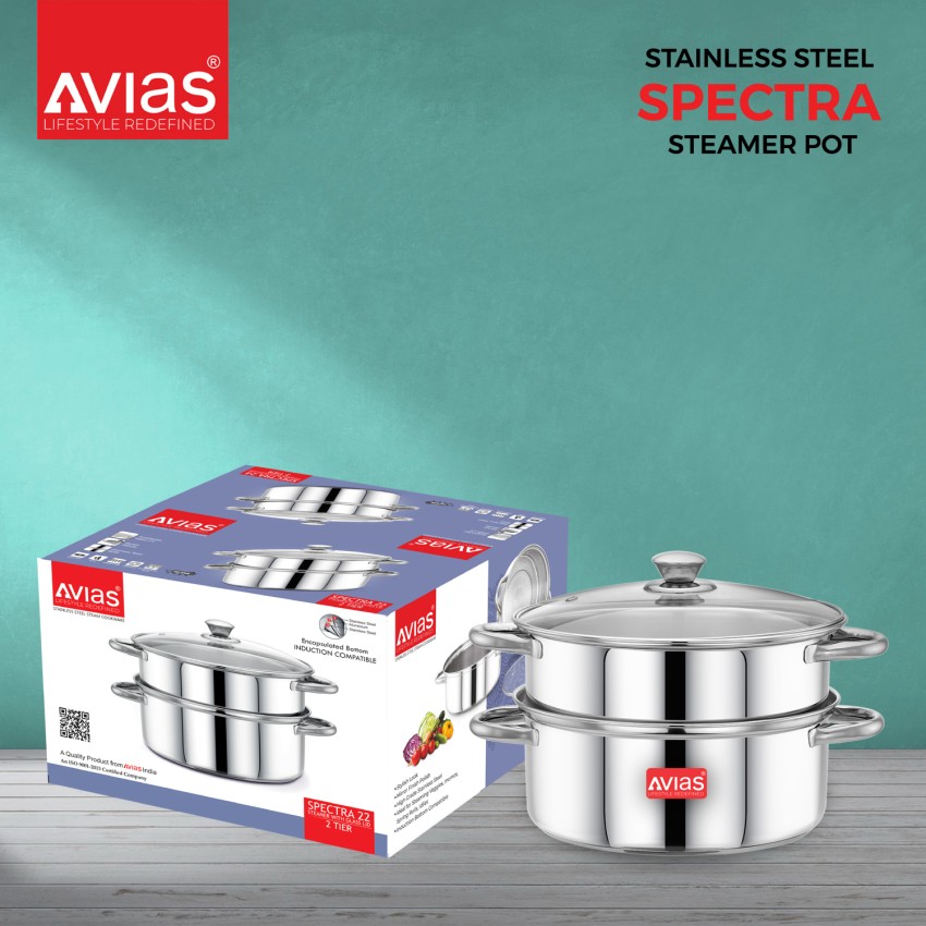 Segovia Stainless Steel 2 Tier Multi Cooking Steamer Set - Idli Cooker,  Momo & Modak Maker, Casserole, 18 cm, 5 pcs