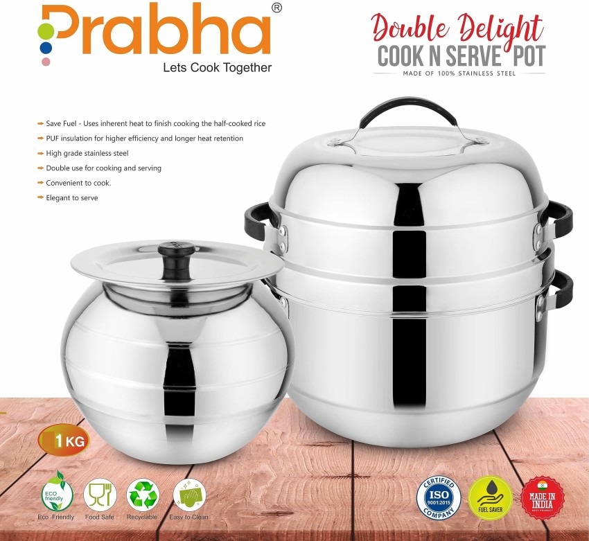 Prabha Heavy Gauge Stainless Steel Milk Pot Milk Boiler, Encapsulated Base  1.8L and 14cm Diameter Pot 1.8 L with Glass Lid (Silver)