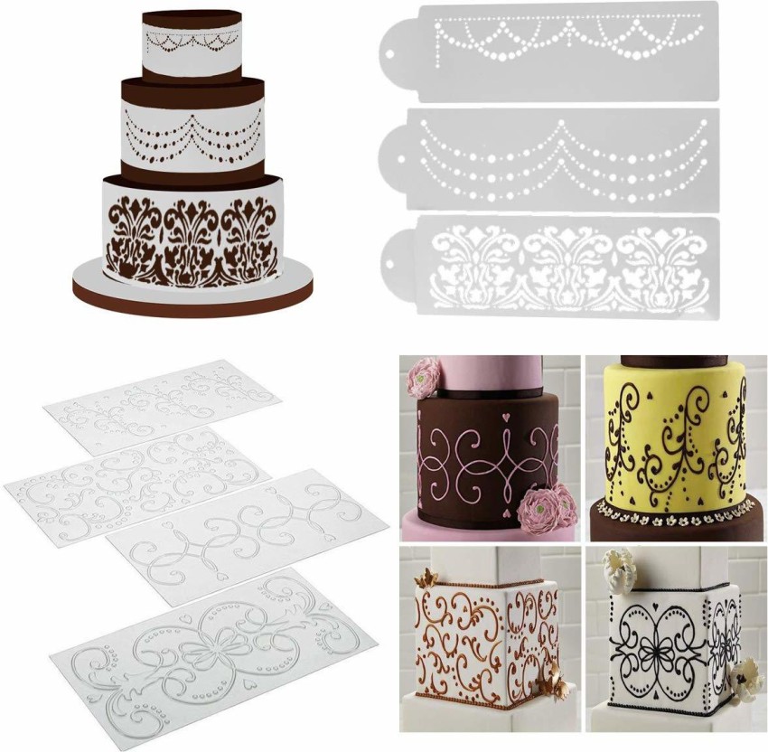IVANA'S Wedding Cake Stencil Template, BENBO 7Pcs Cake Decorating Embossing  Plastic Spra y Floral Cake Cookie Fondant Side Baking Mesh Stencil Wedding  Decor Tool Party Decoration Supplies Stencil Price in India -