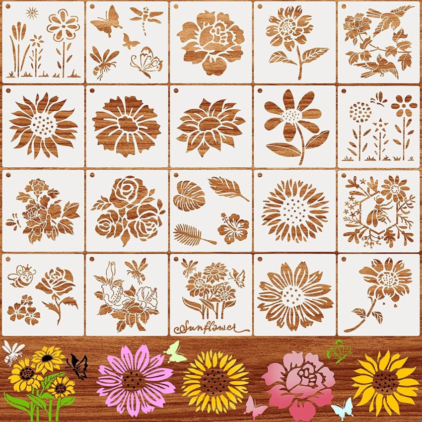 DIY Wood Table Top House Painting Kit w/ Stencil for Flowers & More - DIY House Kit for Adults & Kids - Unfinished Wood Crafts w/ Acrylic Paint - Pain
