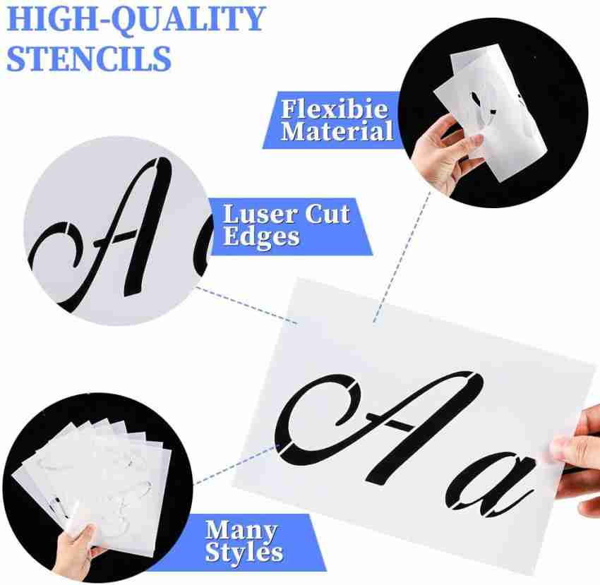 Big Klauss Letter Stencils for Painting on Wood - Alphabet Stencils with Calligraphy Font Upper Lowercase Letters - Reusable Plastic Art CR