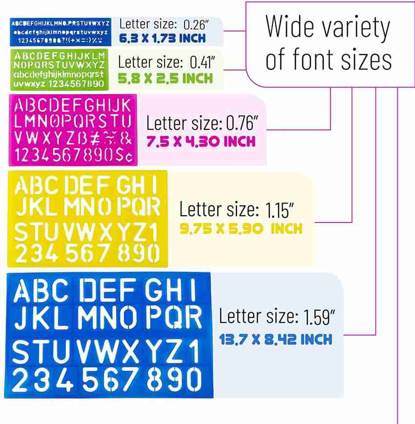 1 x Letter and Number Stencil Sets - Sizes 8, 10, 20, 30mm - Assorted Colors