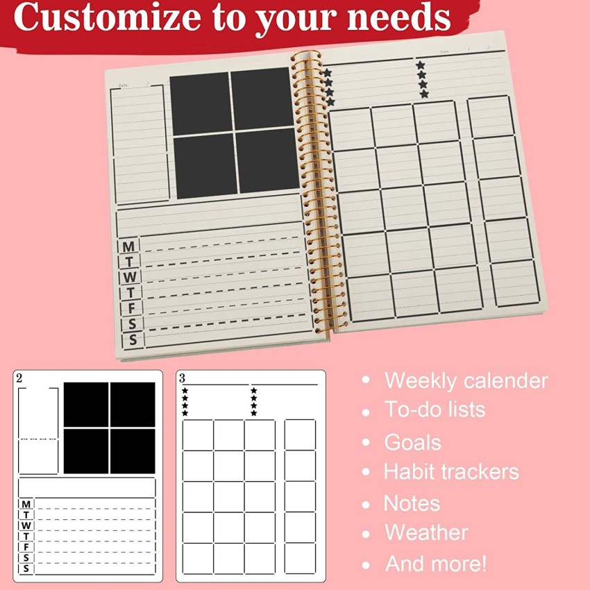  Speedy Spreads Journal Stencils (Monthly Layouts #1) - x6  Stencils for A5 Bullet Dot Grid Journal Notebook, Save Time on Full-Page  Layouts, DIY Planner Templates for Productivity by Sunny Streak 