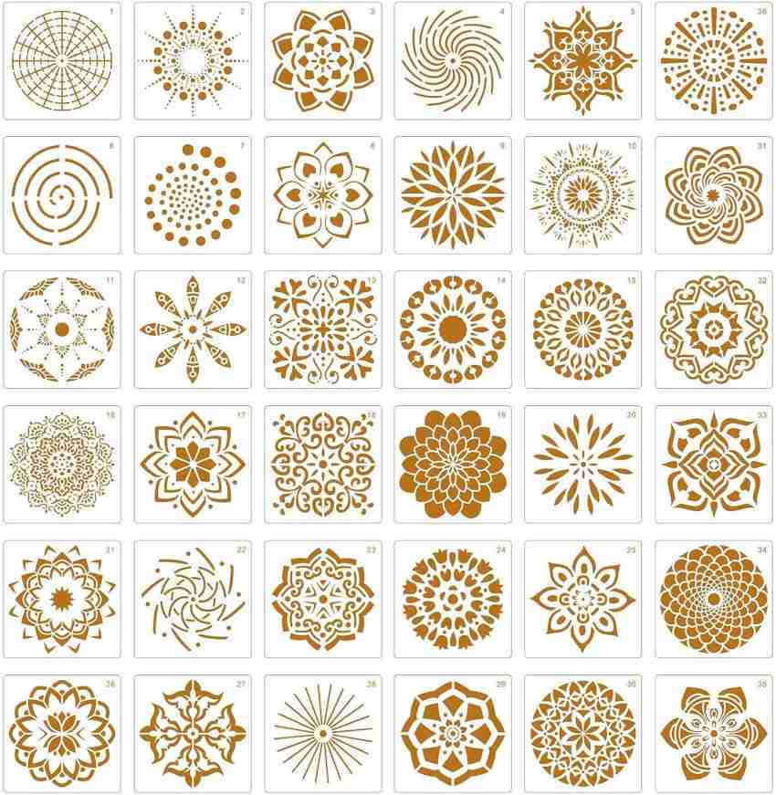 36 Pieces Geometric Stencils Painting Templates Mandala Art