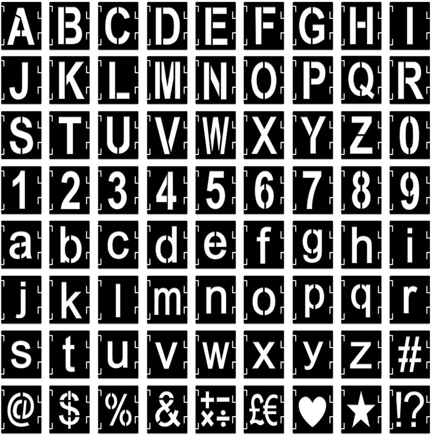 DEQUERA Letter Stencils, Symbols Numbers Craft Stencils 4 Inch, 72 Pcs  Reusable Alphabet Stencils, Interlocking Letters Template Kit for Painting  on Wood, Wall, Rock, F abric, Sign, DIY Art Projects Stencil Price