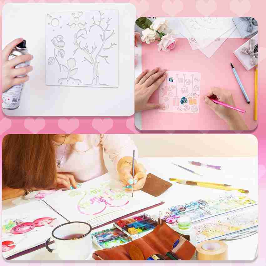 8 Pieces Valentine's Day Stencil Template Heart Painting Stencil Reusable  Stencil Drawing Template Set for Valentine's Day DIY Art Notebook Wedding
