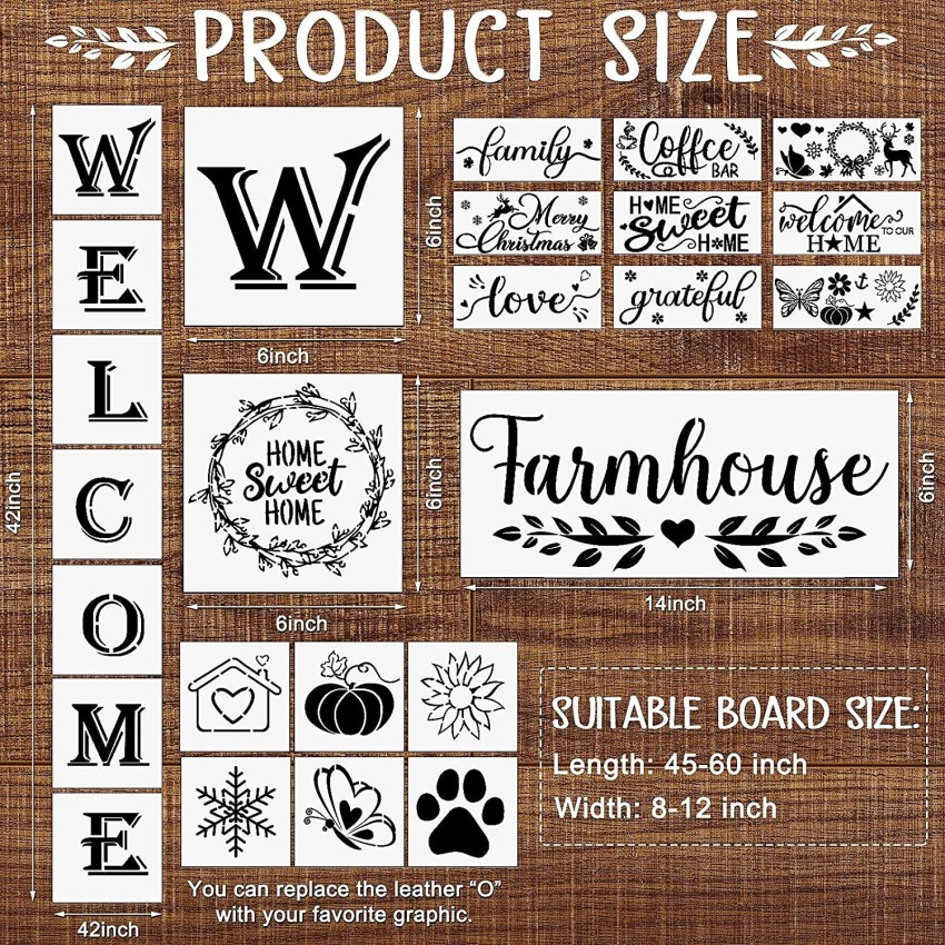 IVANA'S 24 Pieces Welcome Stencils Kit Words Home Farmhouse Stencils  Reusable Art Craft Stencils Plastic Inspirational Quote Stencil Set for  Painting on Wood Signs Wall Chalkboard and DIY Craft Stencil Price in