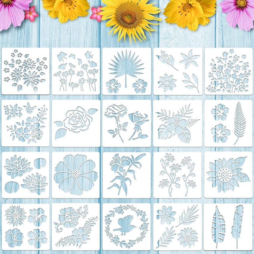 16PCS/20PCS Flower Stencils Templates for Painting on Wood, Walls & Canvas  - Rose Sunflower Flower Stencil Set for Painting and Drawing Art & Home  Decor