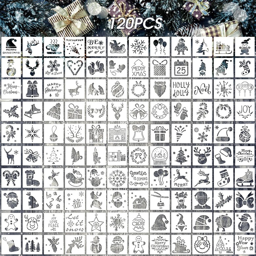 20pcs Small Christmas Stencils 3x3 Inches for Painting on 