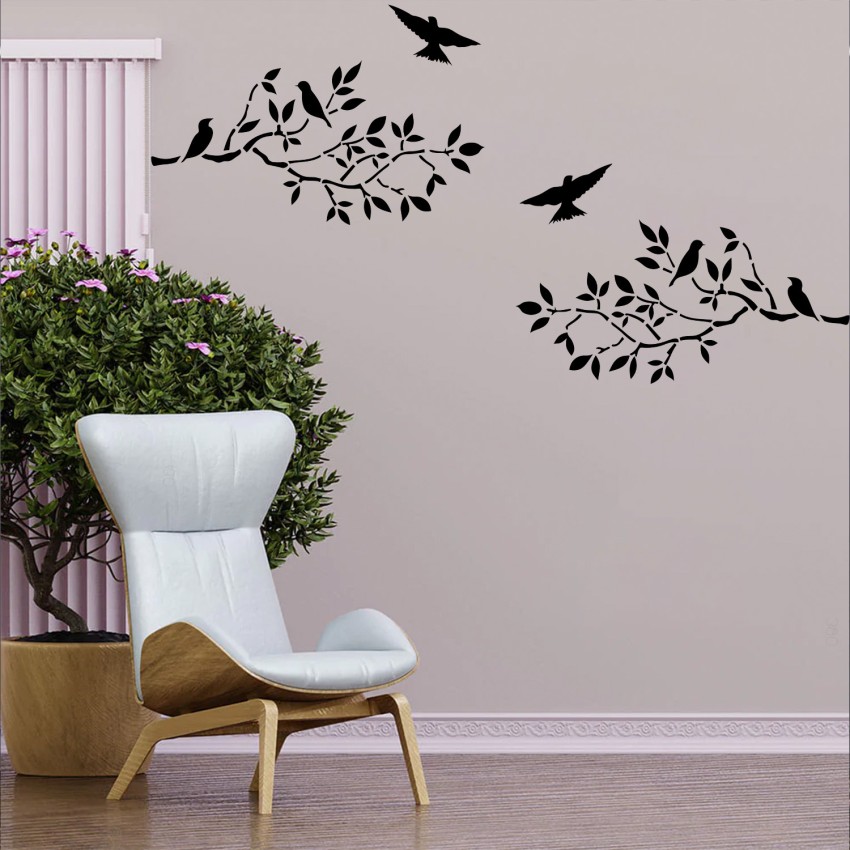 Kayra Decor Bird on Tree Branch Wall Design Stencils for Wall