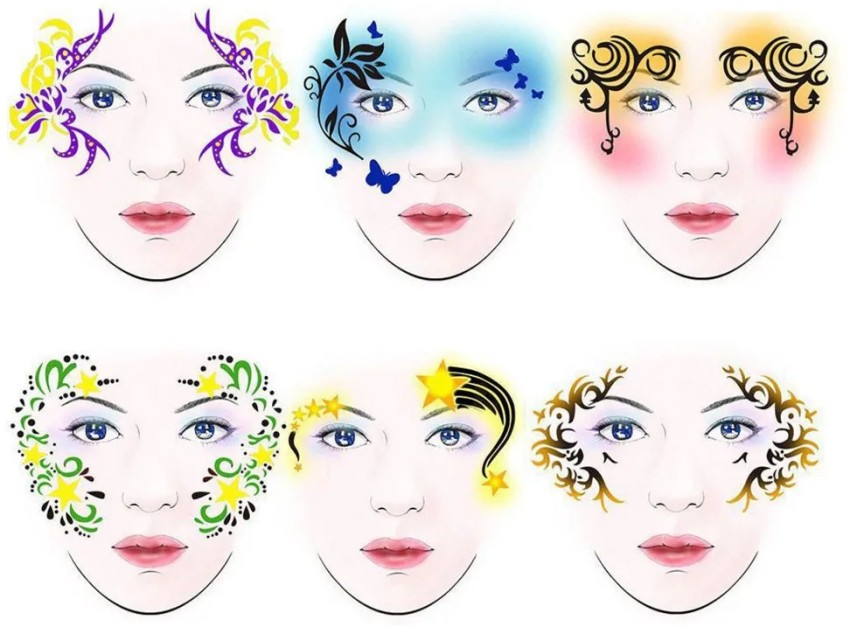 36 Pcs Face Paint Stencils Reusable Makeup Temporary Tattoos Stencils Body  Face Painting Stencils Mermaid Unicorn Leopard Tattoo Witch Ghost Pumpkin