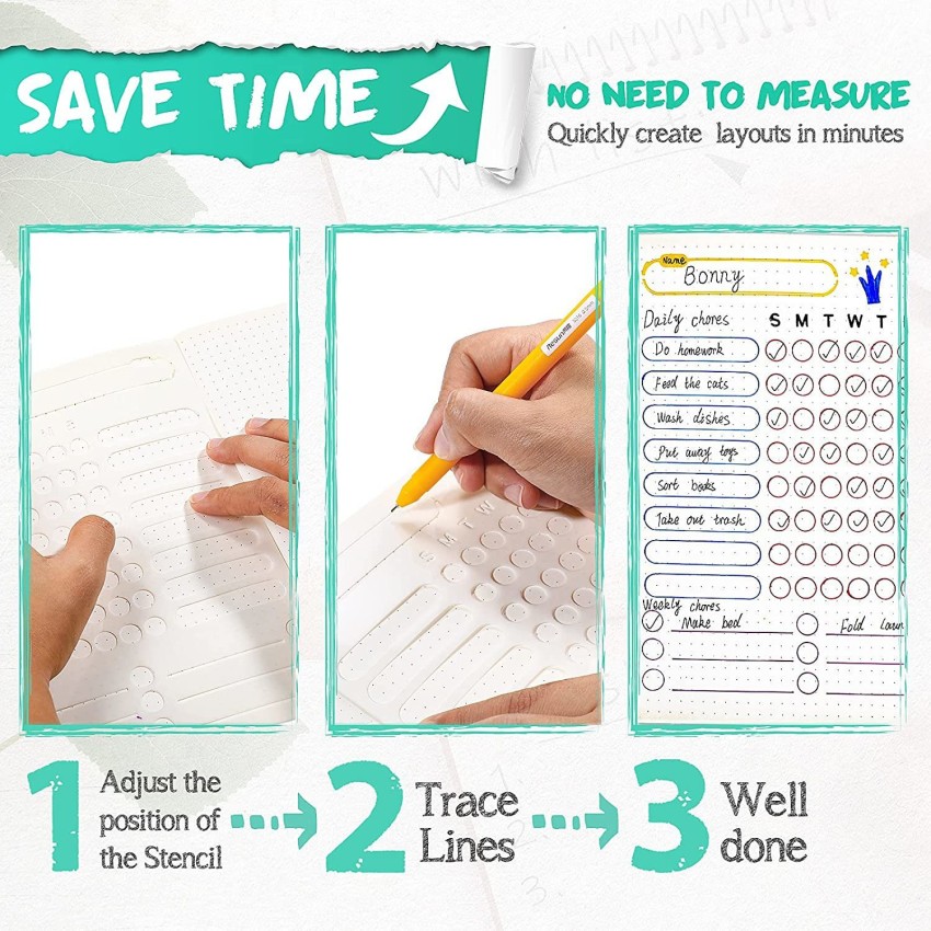 Easy to Use Stencil Set for Dotted Journals - Time Saving Planner  Accessories/Supplies Kit Makes Creating Layouts Easy - Incl. Bullet Point  Checklists, Daily/Weekly/Monthly Calendars