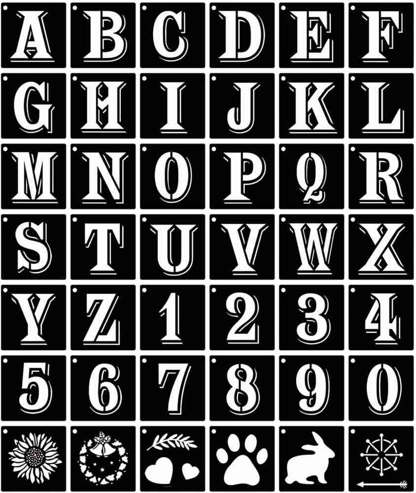 DEQUERA Letter Stencils, Symbols Numbers Craft Stencils 4 Inch, 72 Pcs  Reusable Alphabet Stencils, Interlocking Letters Template Kit for Painting  on Wood, Wall, Rock, F abric, Sign, DIY Art Projects Stencil Price