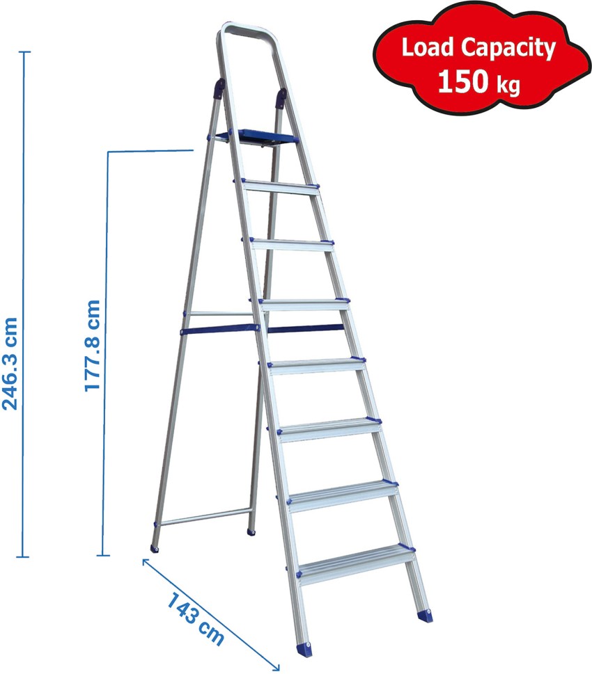 Homewell 8 Step Blue Aluminium Step Straight Ladder Aluminium