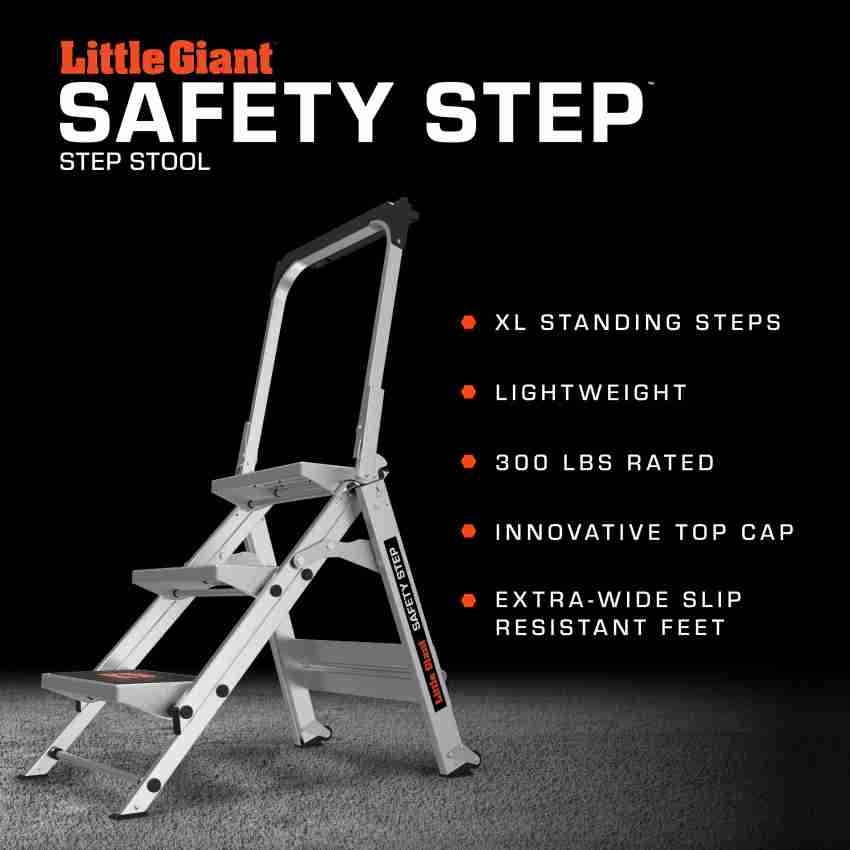 Little Giant Ladders, Safety Step, 3-Step, 3 Foot, Step Stool, Aluminum,  Type 1A, 300 lbs Weight Rating, (10310BA) 