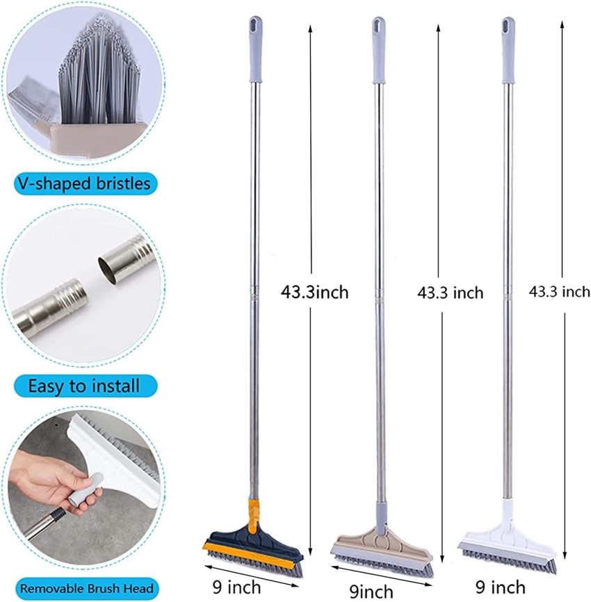 Purabelle Bathroom Brush Cleaning Brush with Wiper 2in1 Tiles Floor Scrub  with Long Handle Plastic Wet and Dry Brush Price in India - Buy Purabelle Bathroom  Brush Cleaning Brush with Wiper 2in1