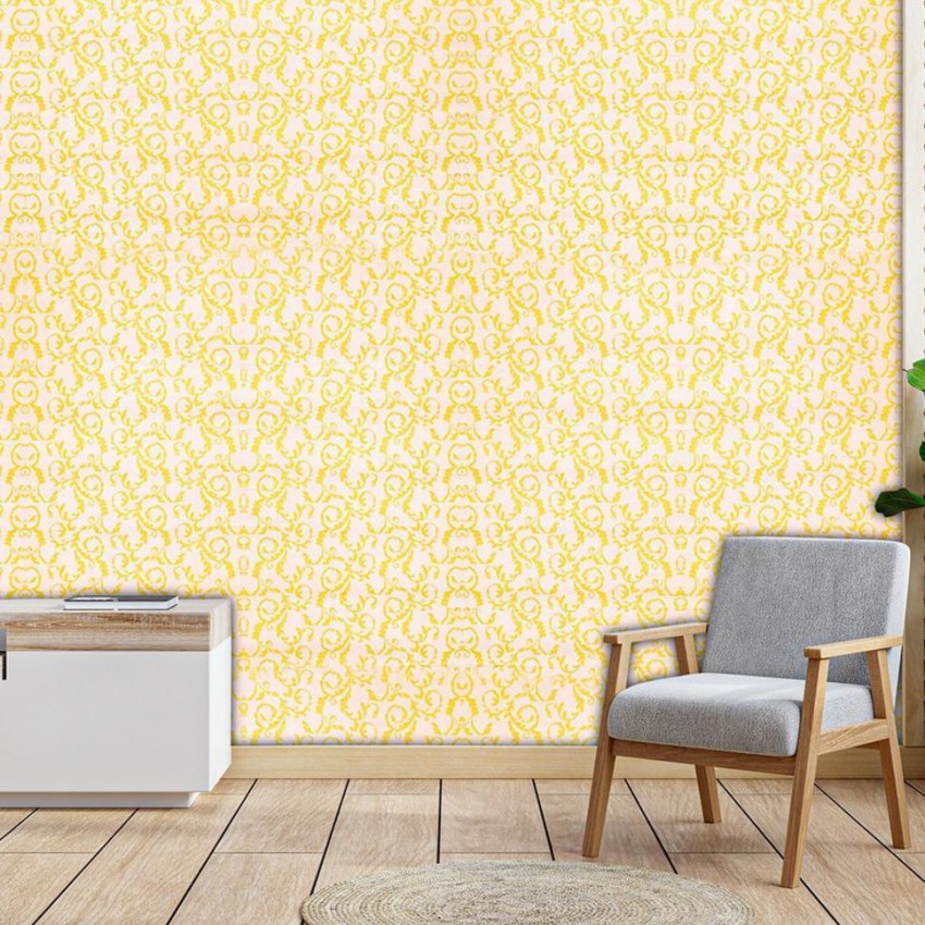 Yellow Removable Wallpaper with White Leaf  Walls By Me