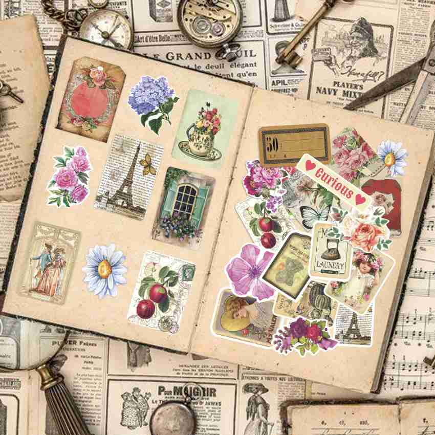 FlyBuy Hub 5.08 cm Beautiful High Quality Vintage Stickers For journal Use  Pack Of 60 Stickers Self Adhesive Sticker Price in India - Buy FlyBuy Hub  5.08 cm Beautiful High Quality Vintage Stickers For journal Use Pack Of 60  Stickers Self Adhesive Sticker