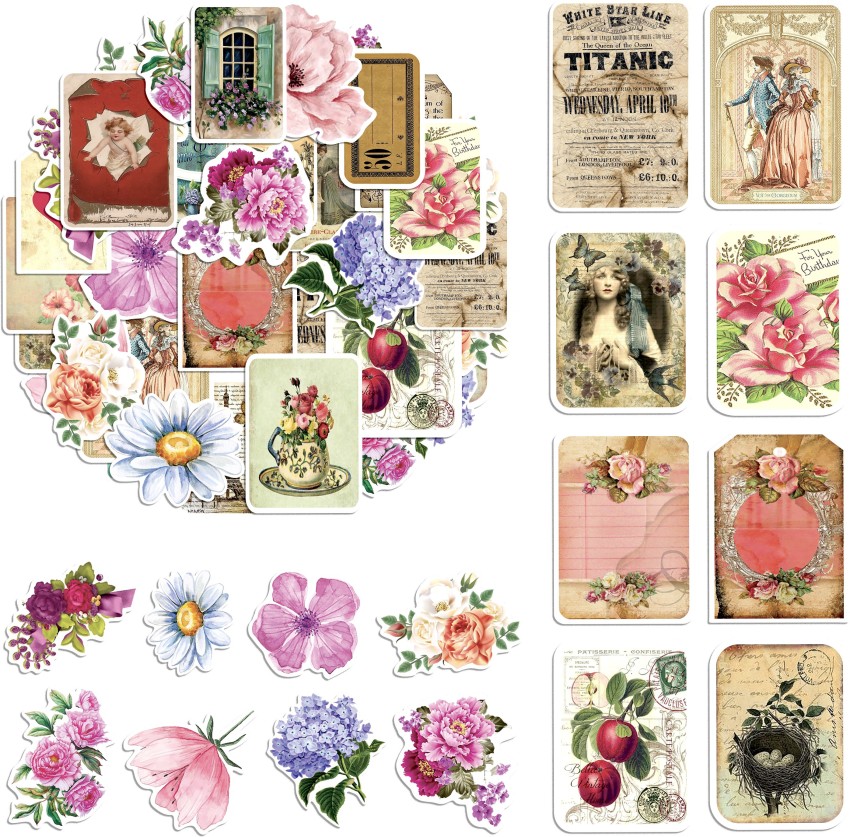 CLICKEDIN 6.35 cm Cool Vintage Stickers For Laptop & Phone Cover, Journal &  Scrapbook 60 Stickers Self Adhesive Sticker