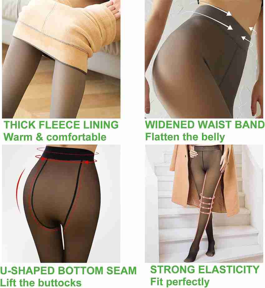 Women Stretch Tights Flawless Leg Fake Translucent Warm Fleece Lined  Pantyhose