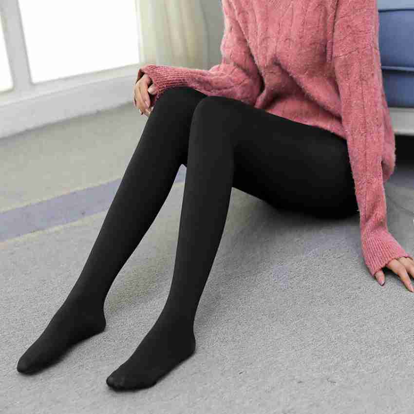 Frackson Ankle Length (24 to 36 Waist) Stretchable Women Warm Thick Fur  Lined Fleece Winter Thermal Soft Legging Tights Stocking - Slim Fit (Black)  : : Fashion