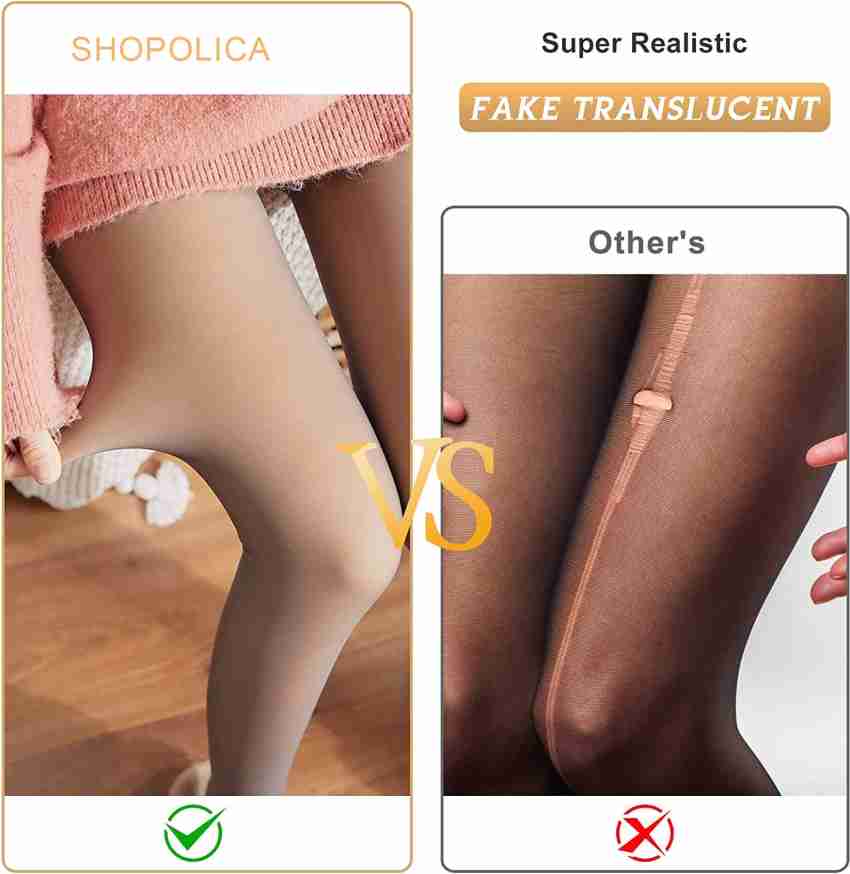 ShopOlica Fleece Lined Tights Women Leggings Thermal Pantyhose Fake Translucent  Tights Opaque High Waisted Winter Warm Sheer Tight -BS Black Full Feet :  : Fashion