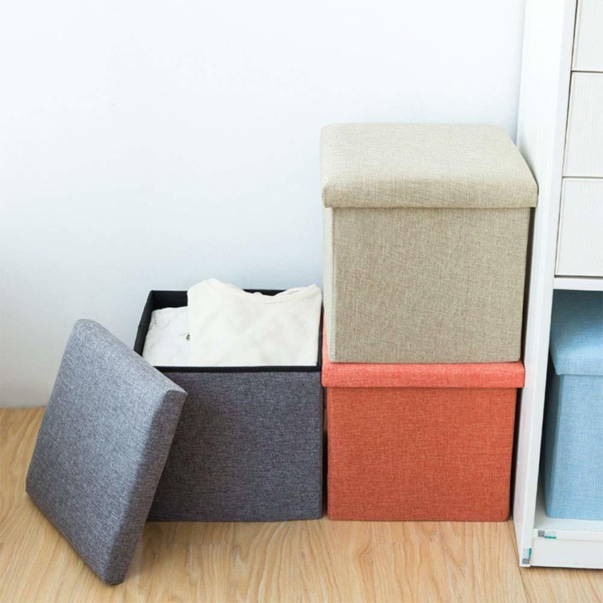 Wizworldmart Cube Shape Sitting Stool with Storage Box Living