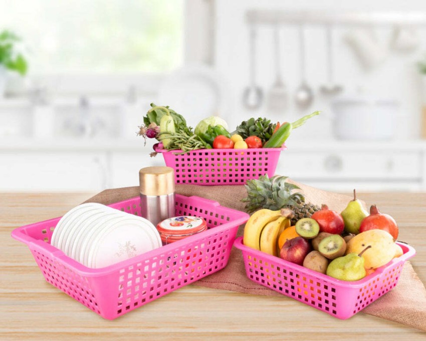 DeoDap Plastic Plastic Multiple Size Cane Fruit Baskets (3 Size