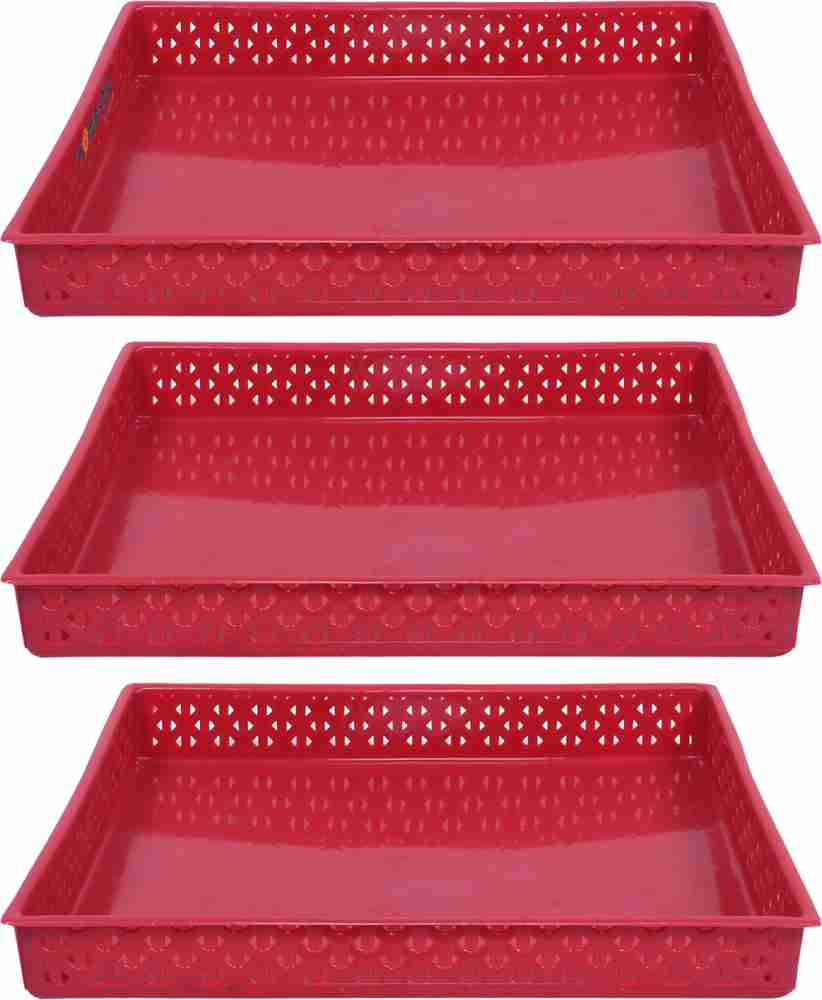 HOMESTIC Plastic Versatile Plastic Storage Tray for  Kitchen, office, ALEXA-15, Pack of 3, Maroon Storage Basket Price in India -  Buy HOMESTIC Plastic Versatile Plastic Storage Tray for  Kitchen, office, ALEXA-15, Pack of 3