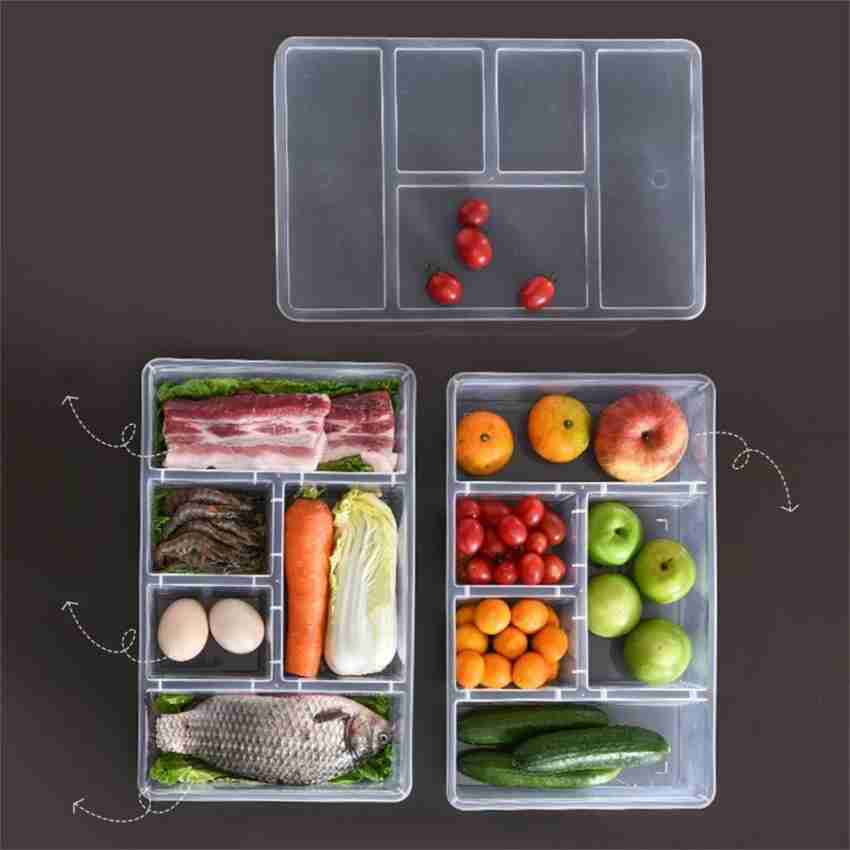 2 Pack Divided Veggie Tray with Lid, 5 Compartment Snackle Box