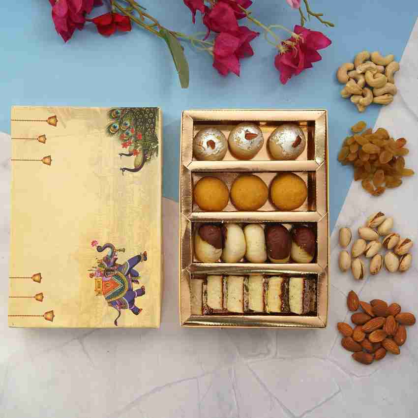 GROWNEX Sweet Packaging Box Snacks Packing Box 4 Partitions Tray