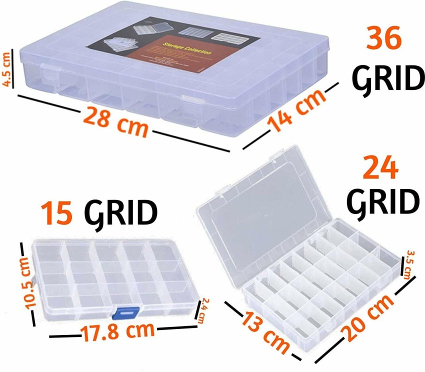 Adhunyk Adjustable Dividers 15/24/36 Grid,Plastic Storage Box