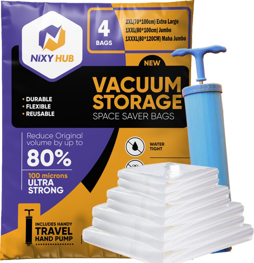 NiXY HUB Thickest 100 Micron 3*XL (70*100)3 Jumbo(80*100)3 Maha  Jumbo(80*120)Hand Pump High Volume Storage Vacuum Bags Price in India - Buy  NiXY HUB Thickest 100 Micron 3*XL (70*100)3 Jumbo(80*100)3 Maha  Jumbo(80*120)Hand Pump