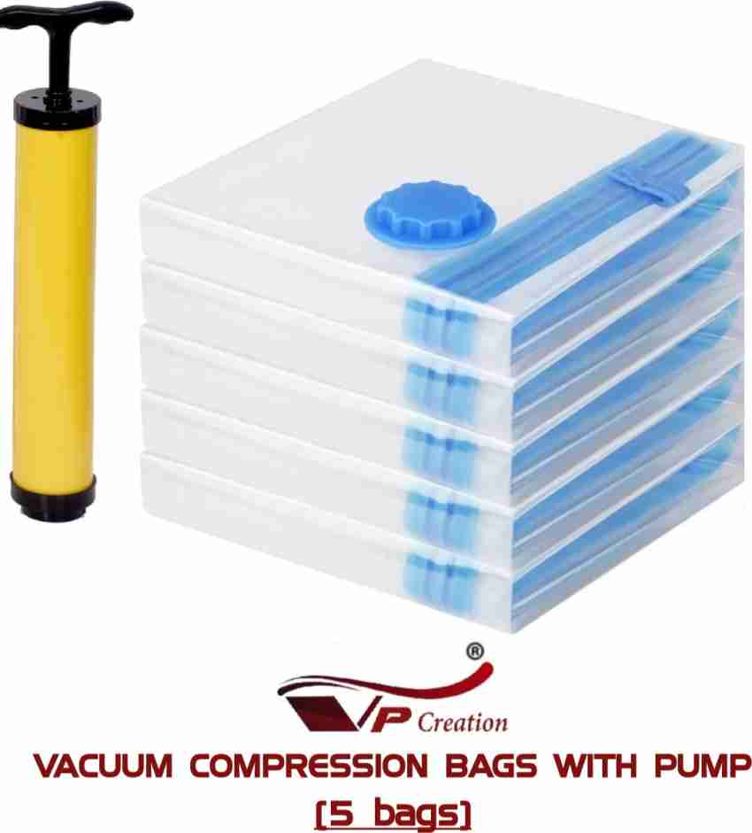 5pcs Vacuum Storage Bags With Pump Travel Seal Zipper For Clothes