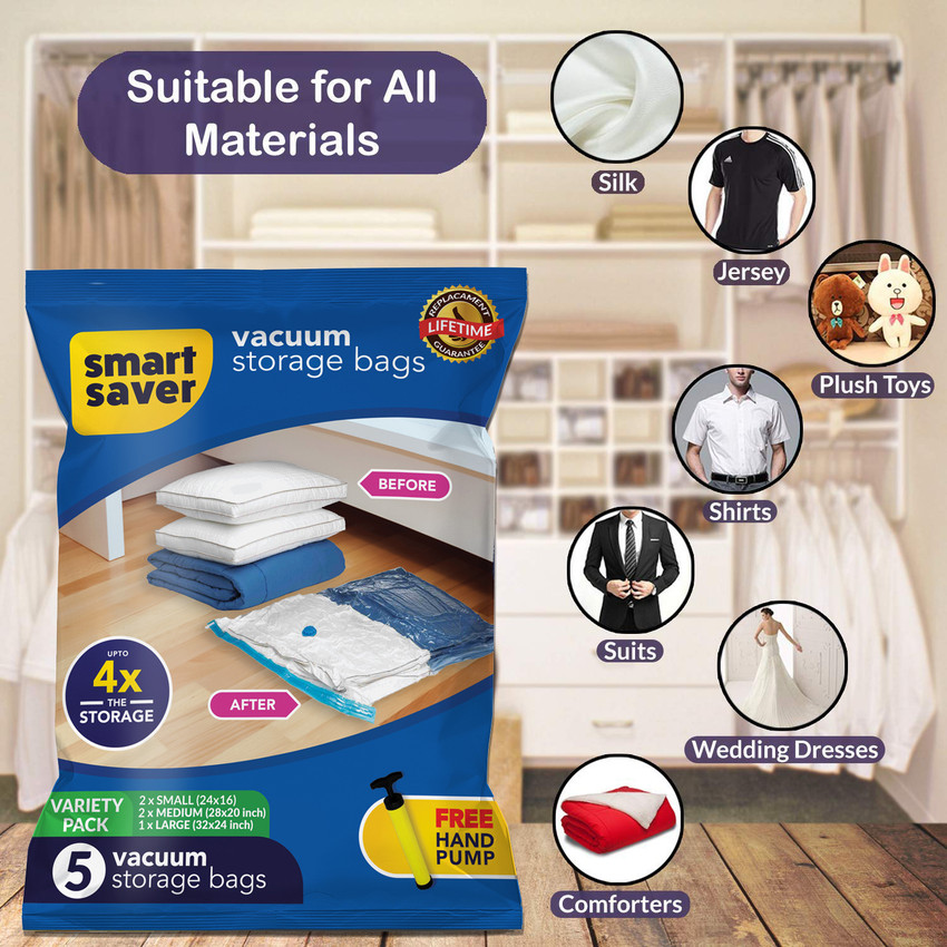 Smart Saver Vacuum Storage Reusable Ziplock Space saver bags for clothes with Pump High Volume Storage Vacuum Bags Travel Storage Vacuum Bags Price in India Buy Smart Saver Vacuum Storage Reusable