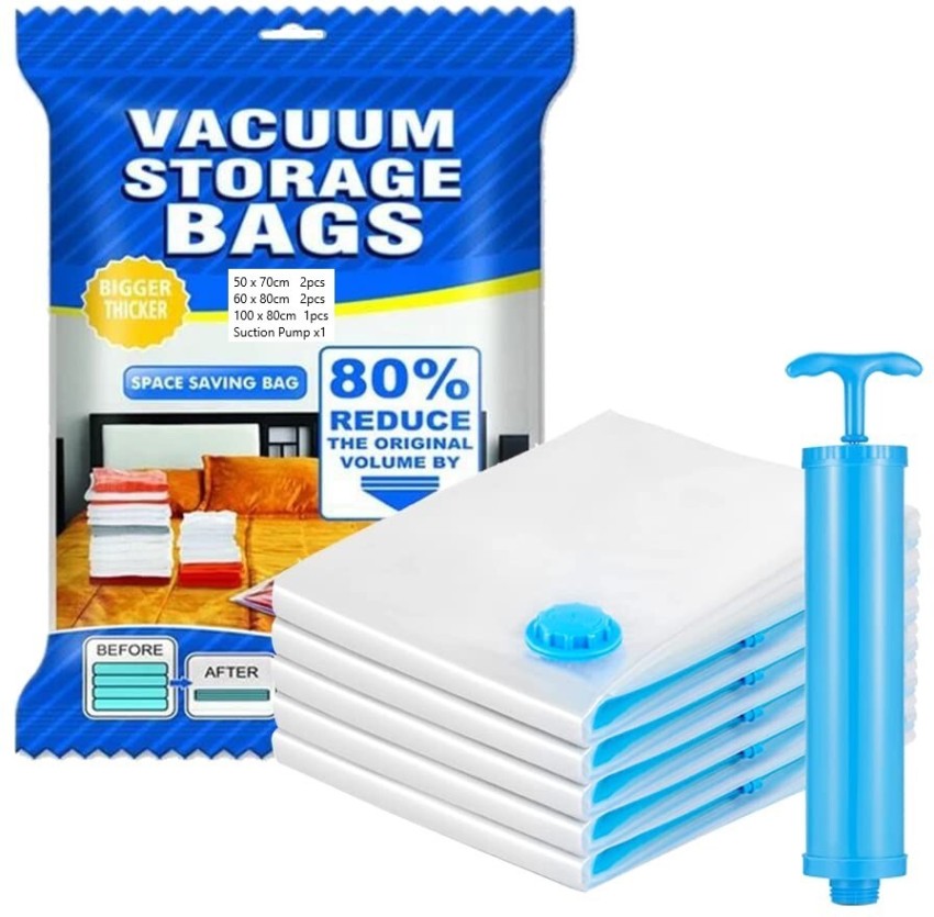 Buy Birud Reusable Vacuum Bags Space Saver Quit Vacuum Plastic Storage Bag  for Clothes Blankets Home  Travel  Compression Sealer Bags Pack of 5  SIZE  60 cm x 80 cm