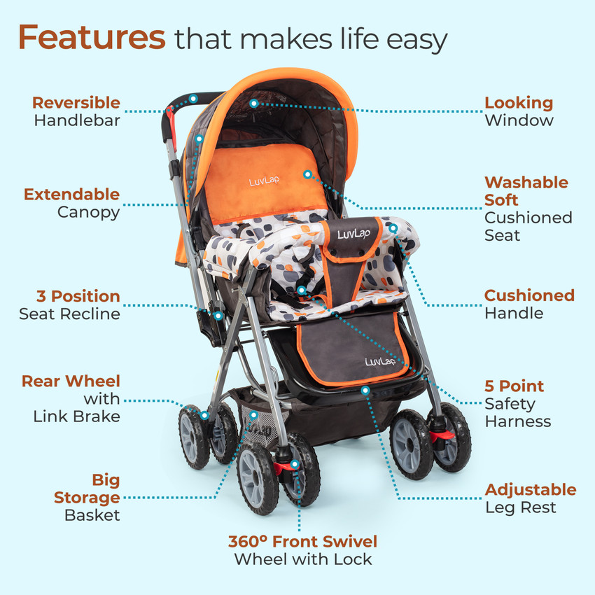 LuvLap Sunshine Stroller Pram Easy Fold for Newborn Baby Kids 0 3 Years Stroller Buy Stroller for 3 24 Months 10 Kg baby in India Flipkart