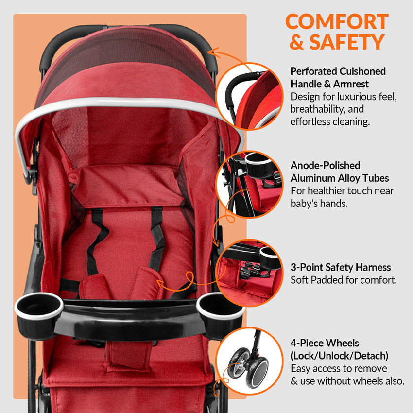 Stroller with top large storage basket