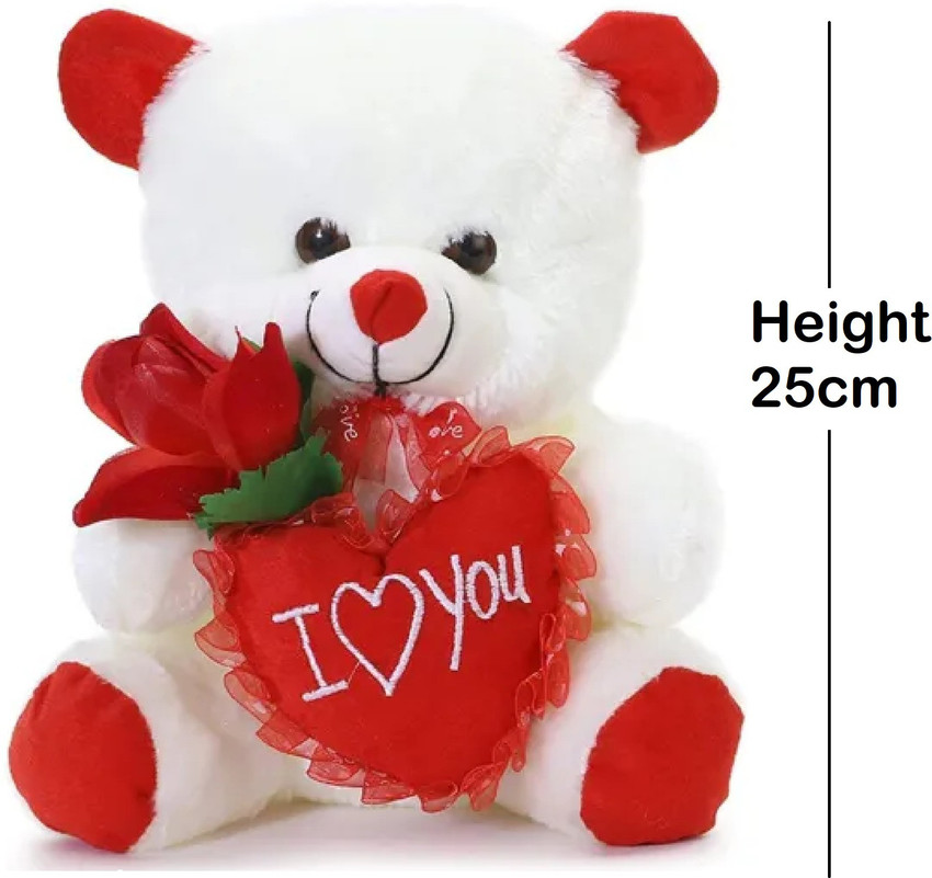 Teddify White Teddy bear with Heart and Rose soft toy big size