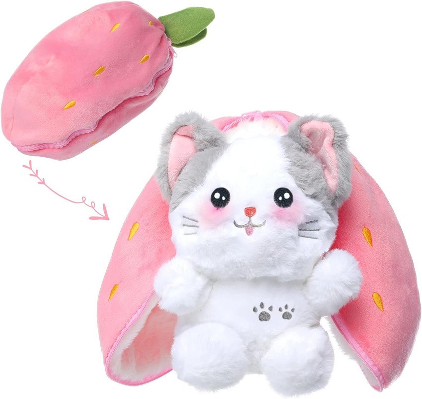 TEDDY TOWN Cute Strawberry Turn In Kawaii Cat Plush Toy Kids Girl Birthday Christmas Gift 10 inch Cute Strawberry Turn In Kawaii Cat Plush Toy Kids Girl Birthday Christmas Gift