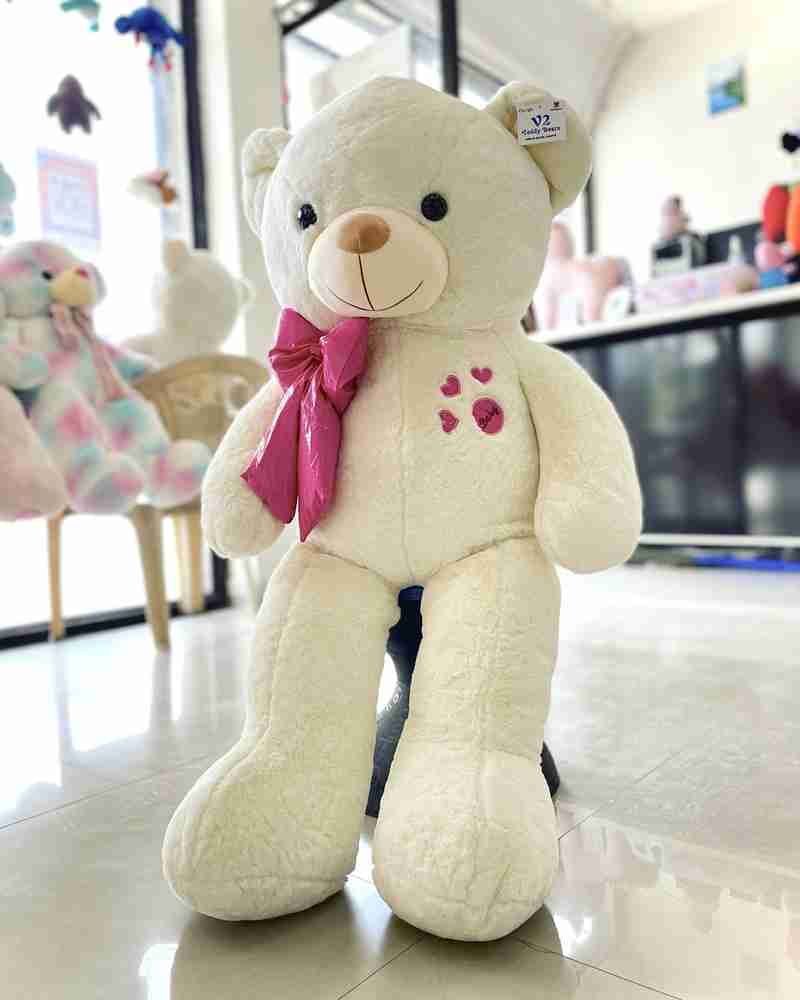 KN Inc White Baby Teddy bear Leather bow 4feet big size huggable premium quality fur 125 cm White Baby Teddy bear Leather bow 4feet big size huggable premium quality fur Buy Teddy bear