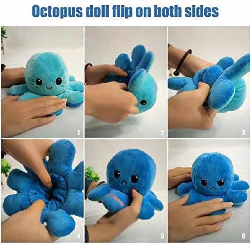 Reversible Double Face Emoji Plush Octopus Stuffed Soft Gift Toy