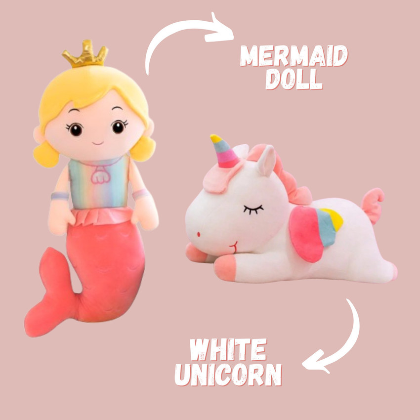 Liquortees Mermaid Doll with White Sleeping Unicorn soft toys for girls 30 cm Mermaid Doll with White Sleeping Unicorn soft toys for girls Buy Mermaid Unicorn toys in India