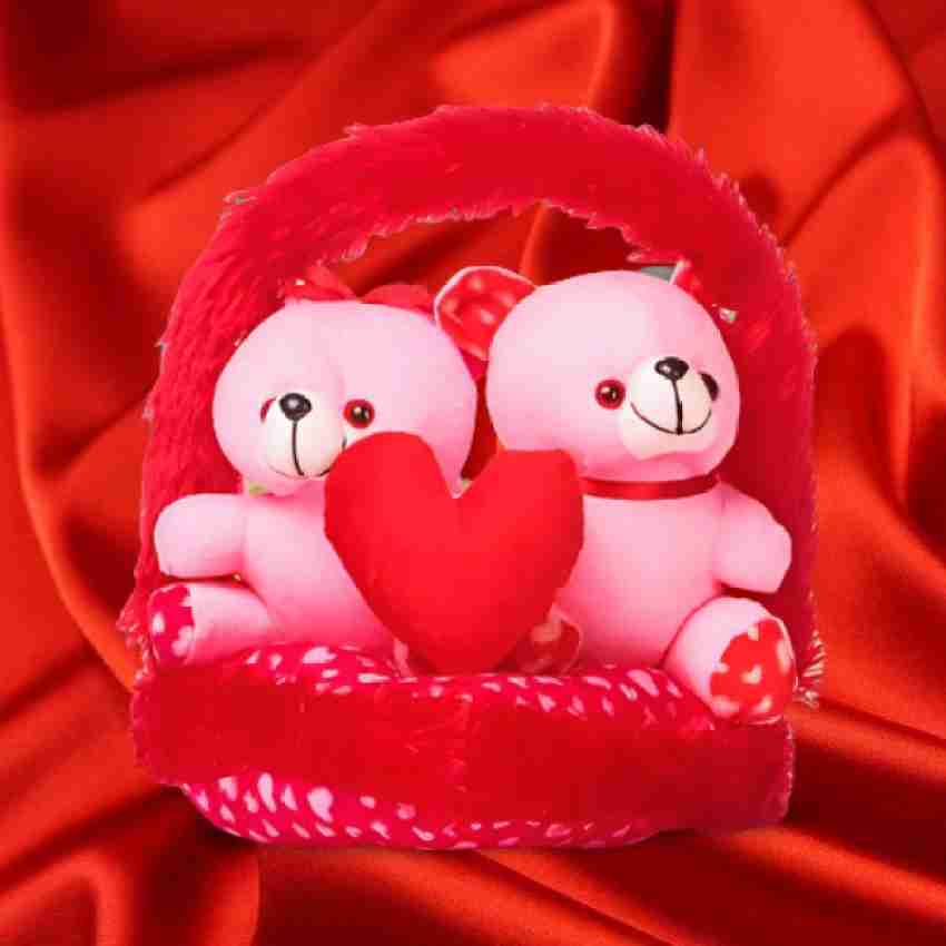 Buy Deals India Couple Love Teddy Bears in Basket- 30 Cm, Pink