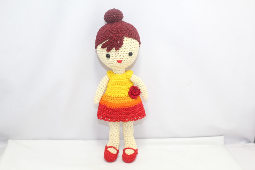 PH Artistic amigurumi Crochet Small Doll with Multicolor Frock Toy